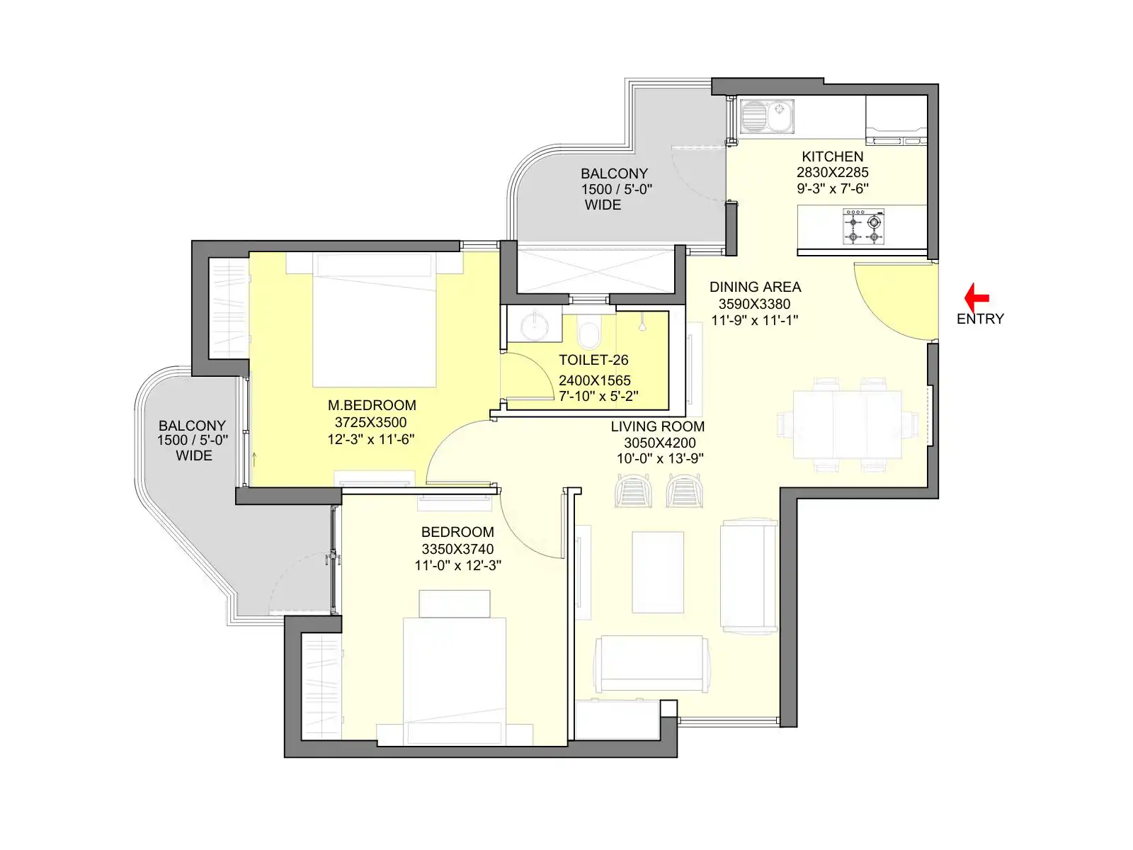 Eldeco Ballads of Bliss 2 BHK - 1155 Sq. Ft. Eldeco Ballads of Bliss 2 BHK - 1155 Sq. Ft.